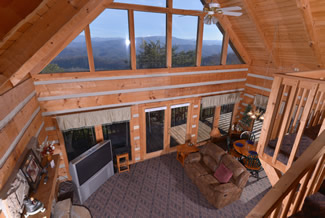 Pigeon Forge Cabin Rental Livingroom Area with a panoramic Mountain View